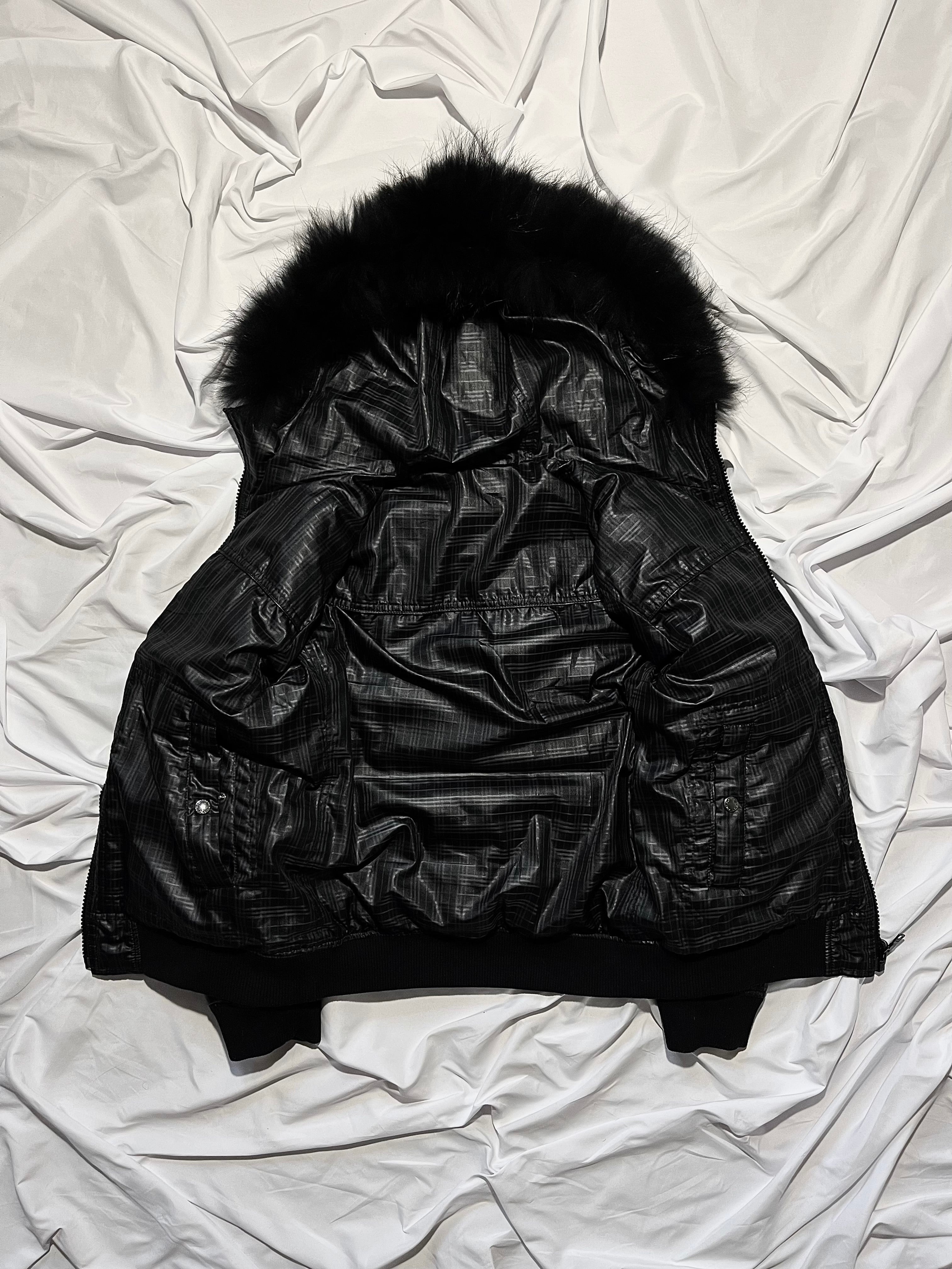BURBERRY BLACK LABEL 2009 REAL FUR NOVA CHECK REVERSIBLE PUFFER DOWN JACKET