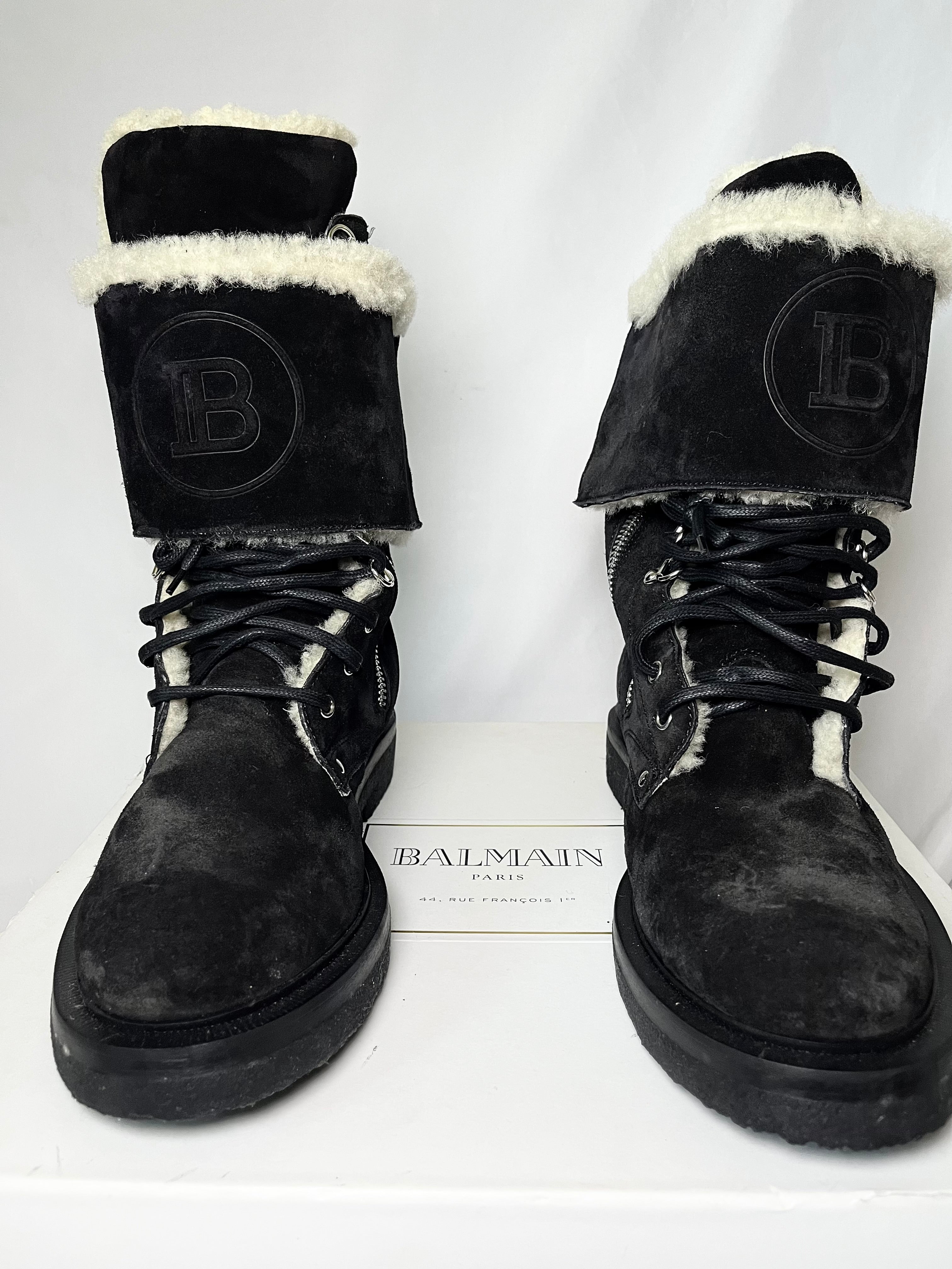 BALMAIN BLACK SUEDE SHEARLING LINED RANGER BOOTS IN 43