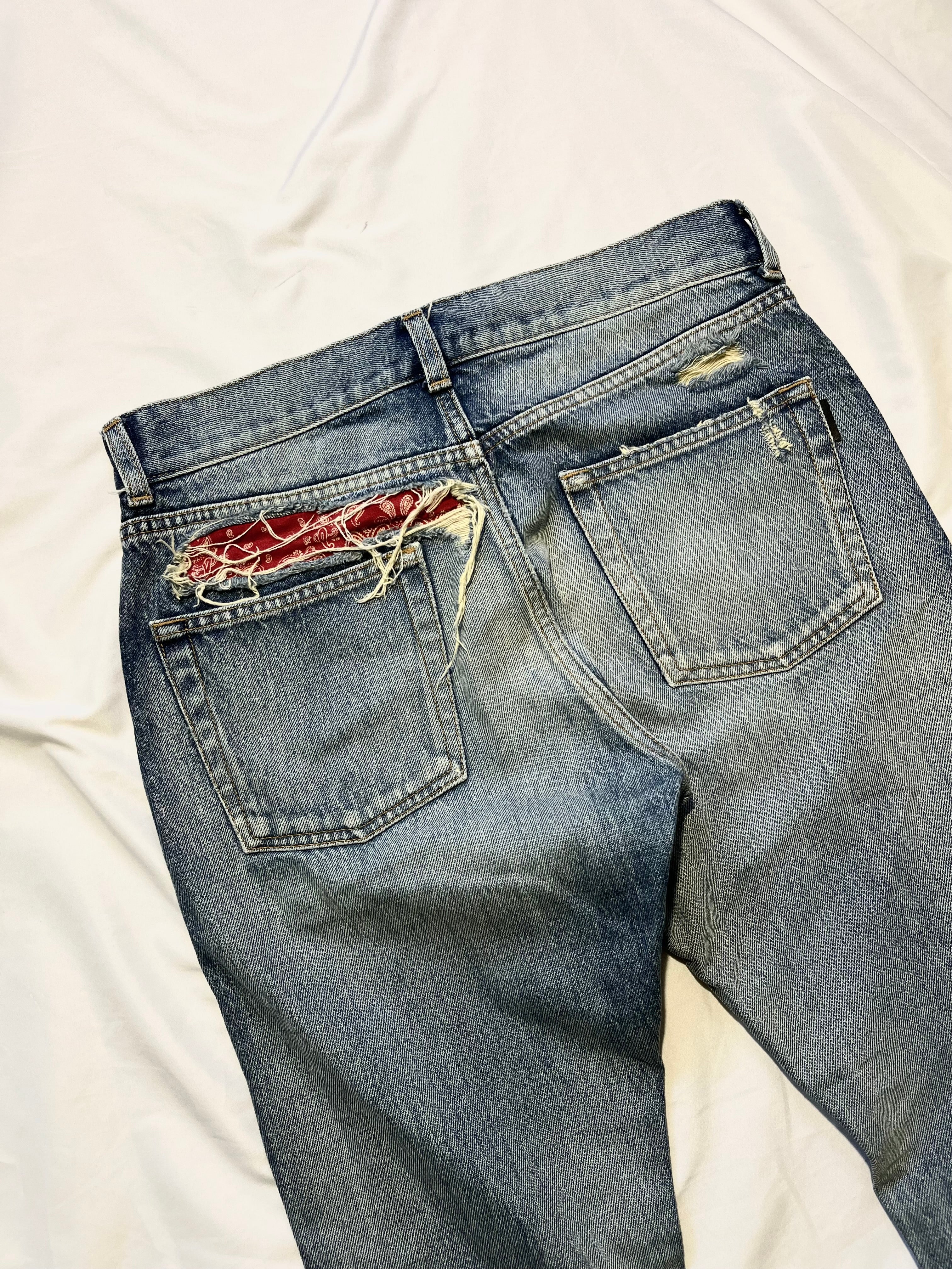 SAINT LAURENT FW19 D18 PAISLEY BANDANA DENIM BY ANTHONY VACCARELLO IN W28