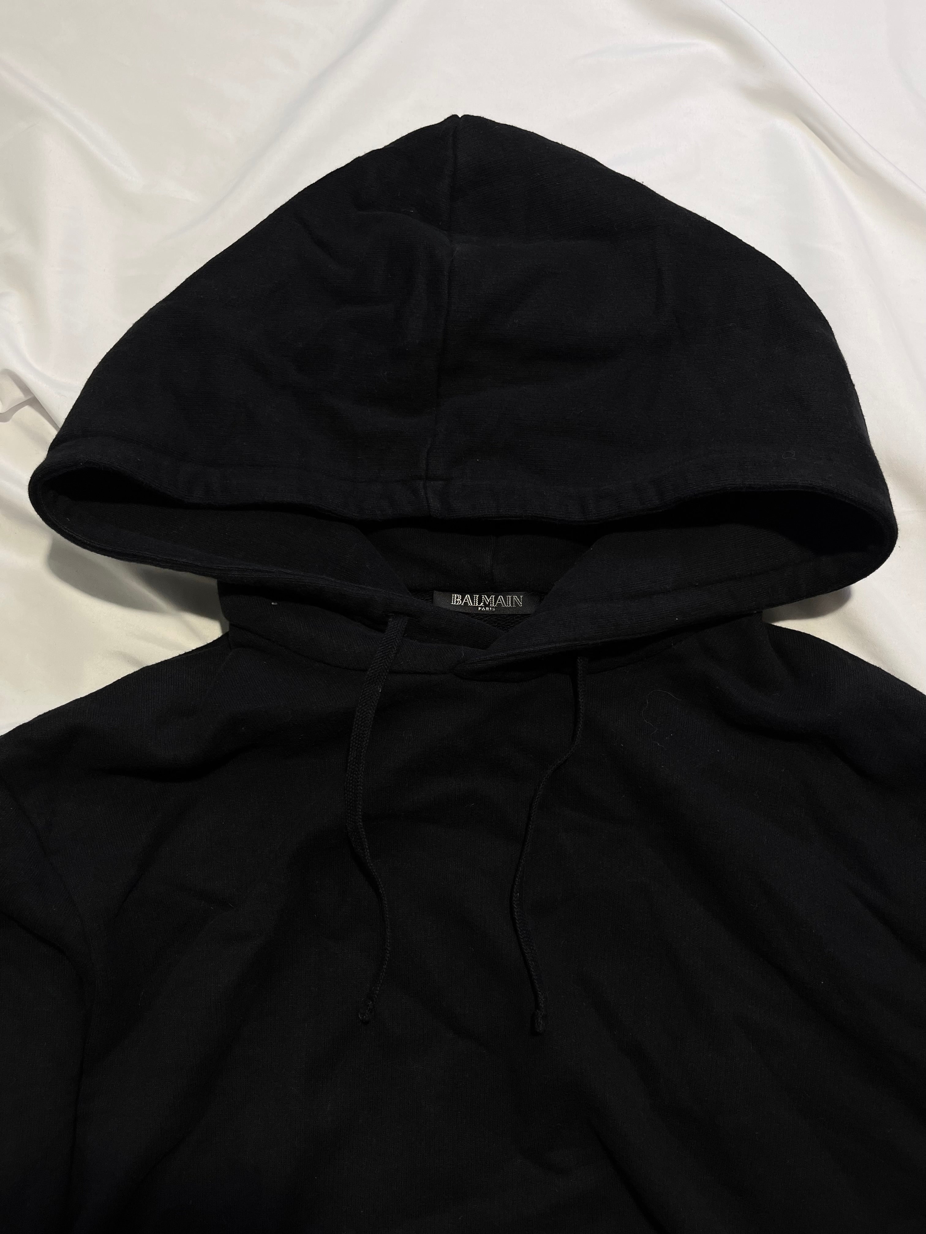 BALMAIN BLACK LATERAL ZIPPER HOODIE BY OLIVIER ROUSTEING SIZE S