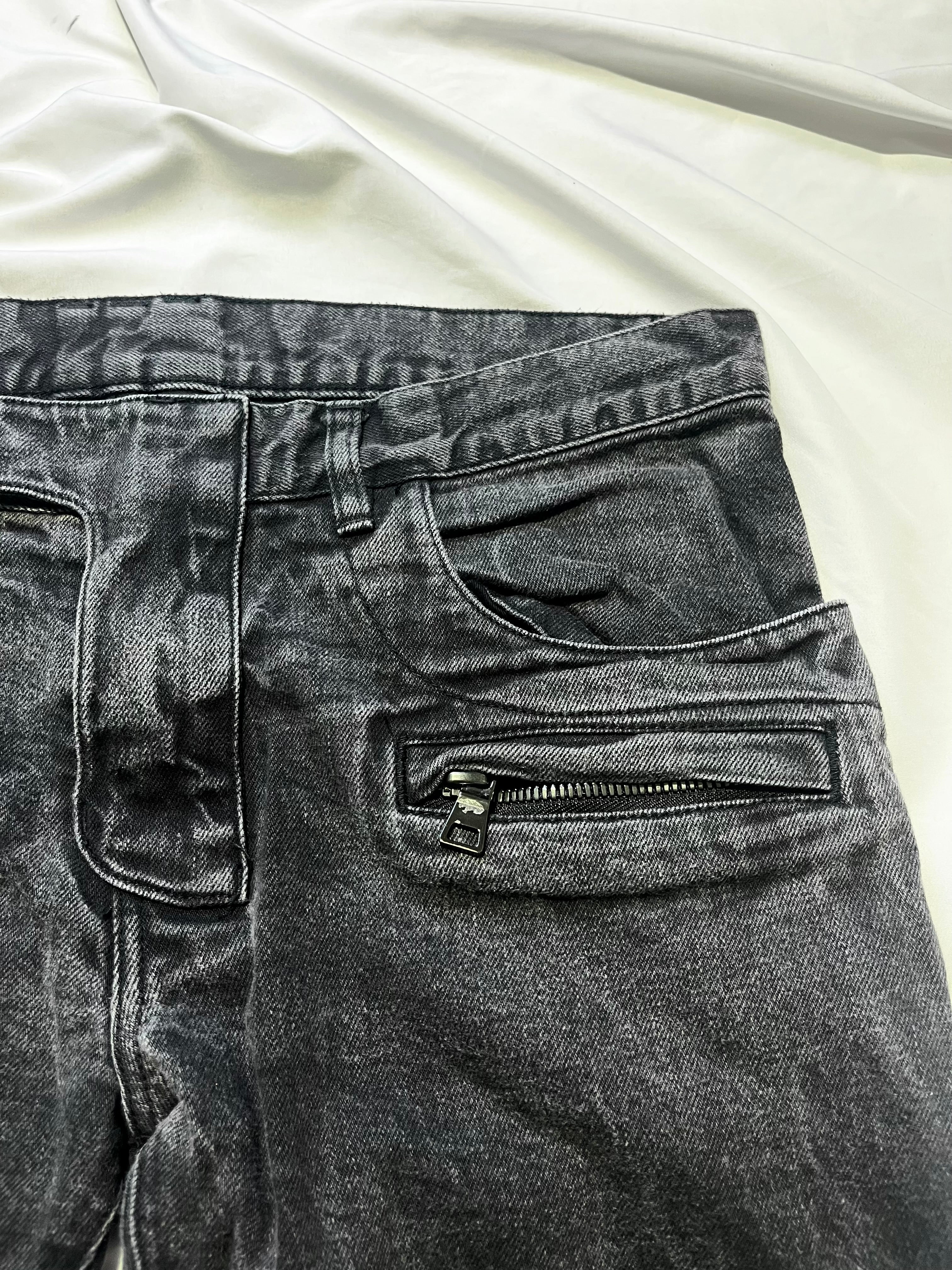 BALMAIN ACID WASH GREY BIKER DENIM BY OLIVIER ROUSTEING