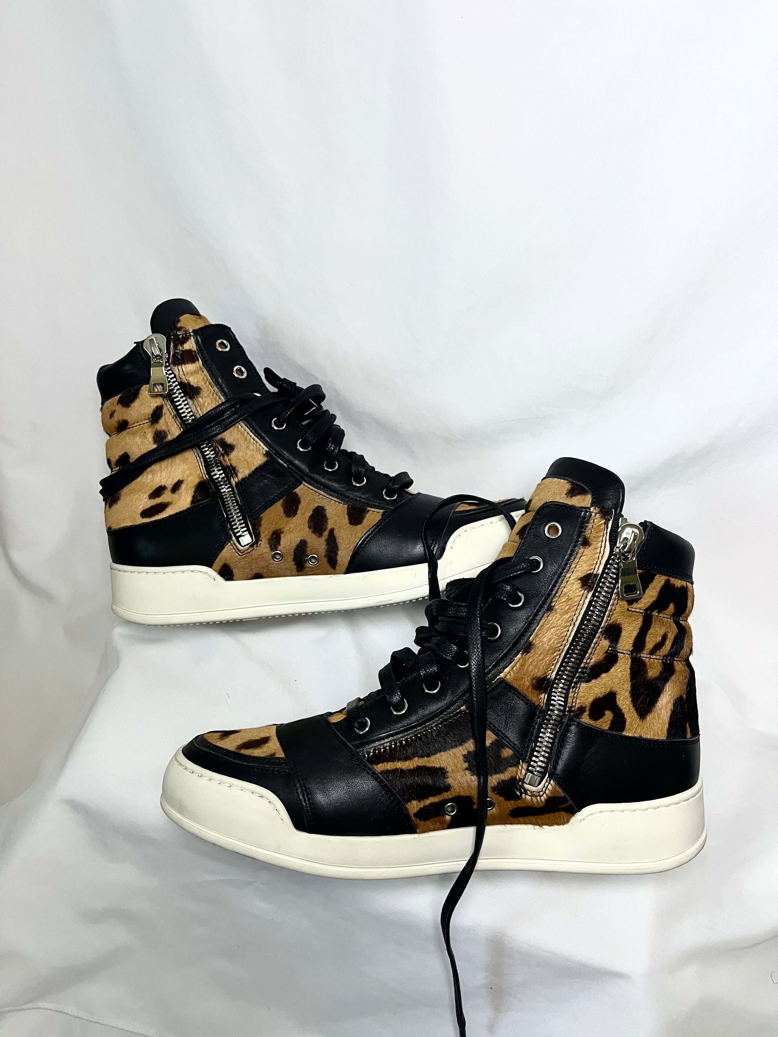 BALMAIN CHEETAH PRINT FUR DUNKS IN SIZE 42 BY OLIVIER ROUSTEING