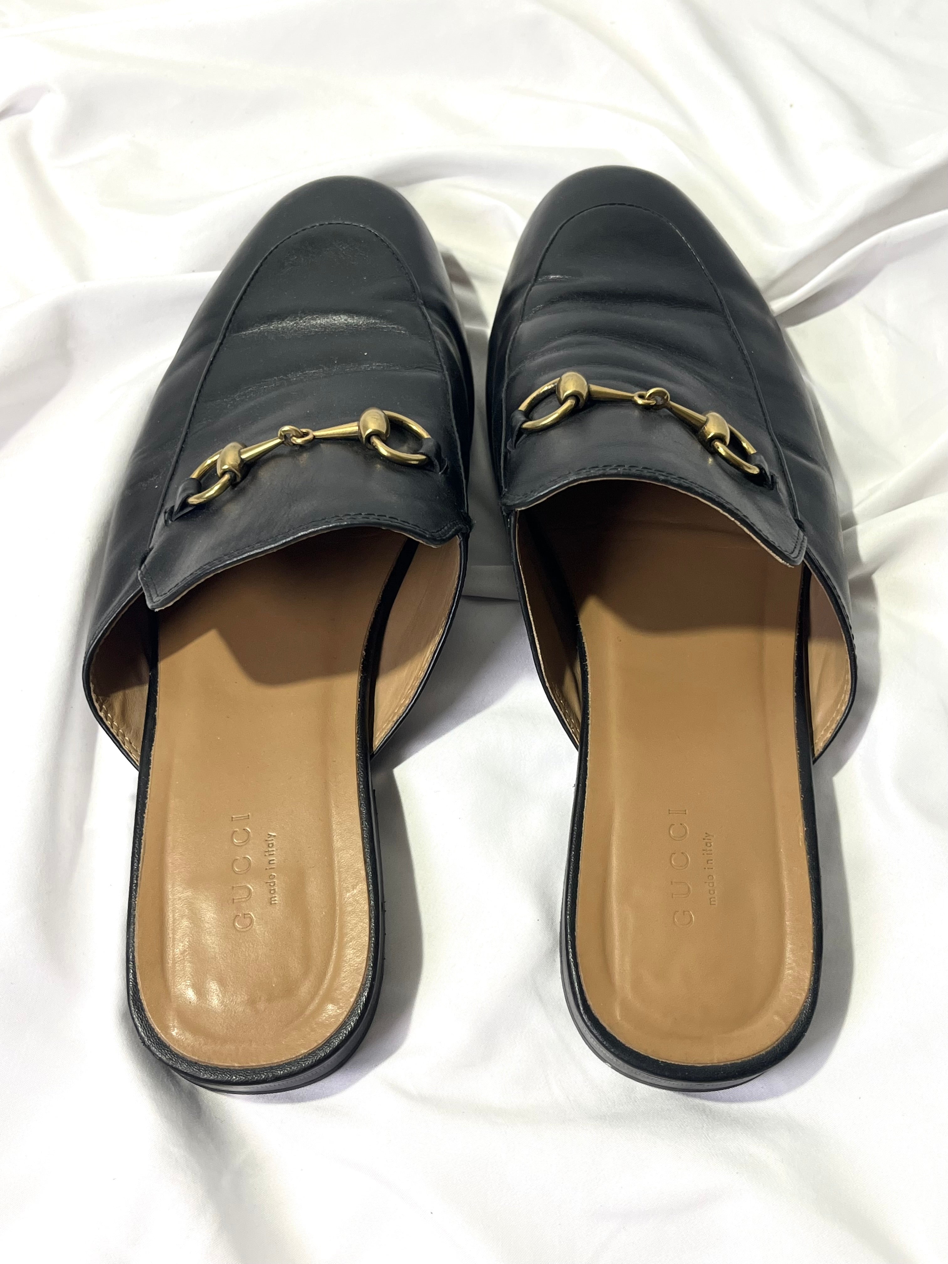 GUCCI PRINCETOWN HORSEBIT LEATHER SLIPPERS IN 45