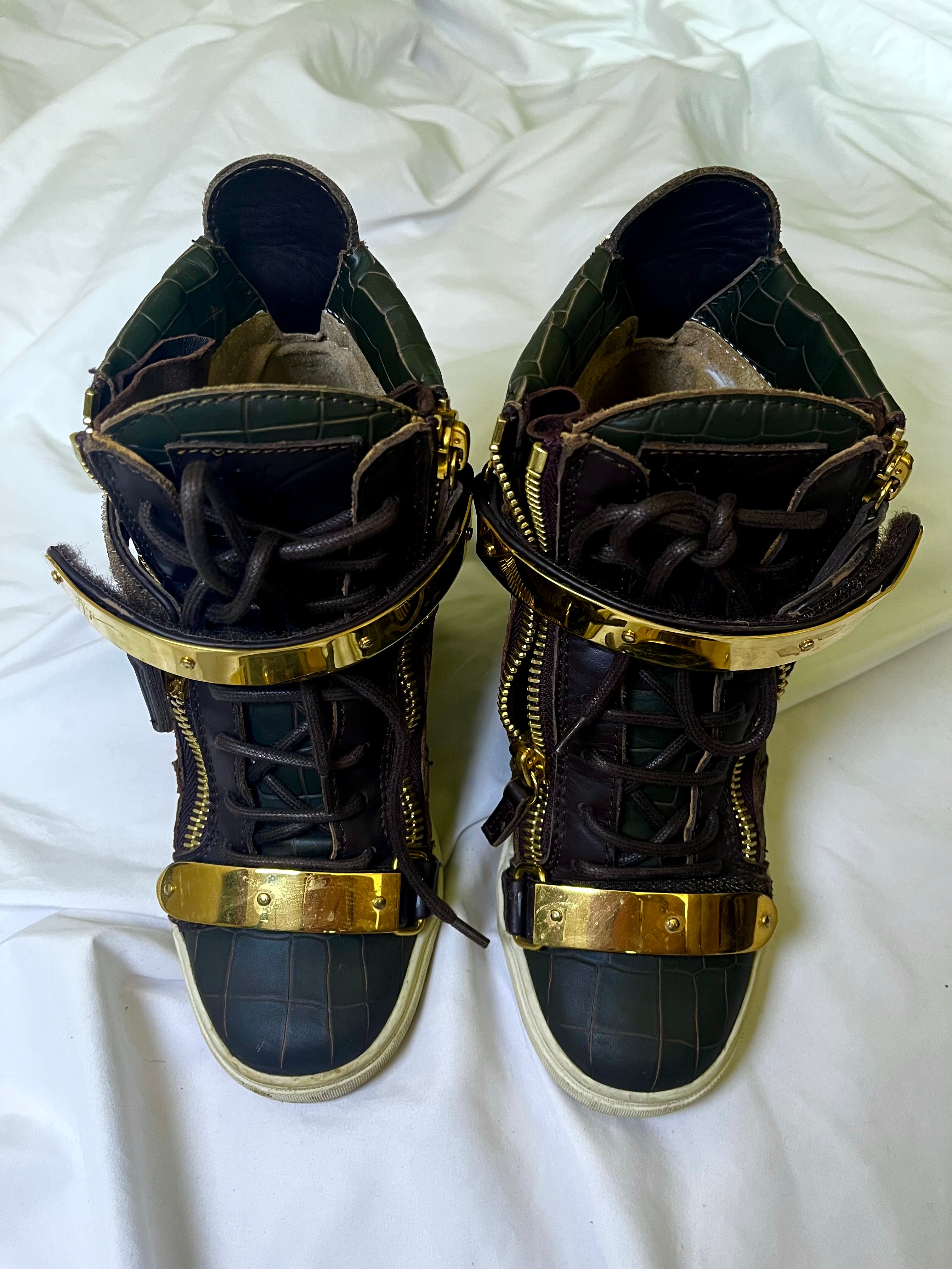 GIUSEPPE ZANOTTI “COBY” WEDGE SNEAKERS SNAKESKIN GREEN/GOLD