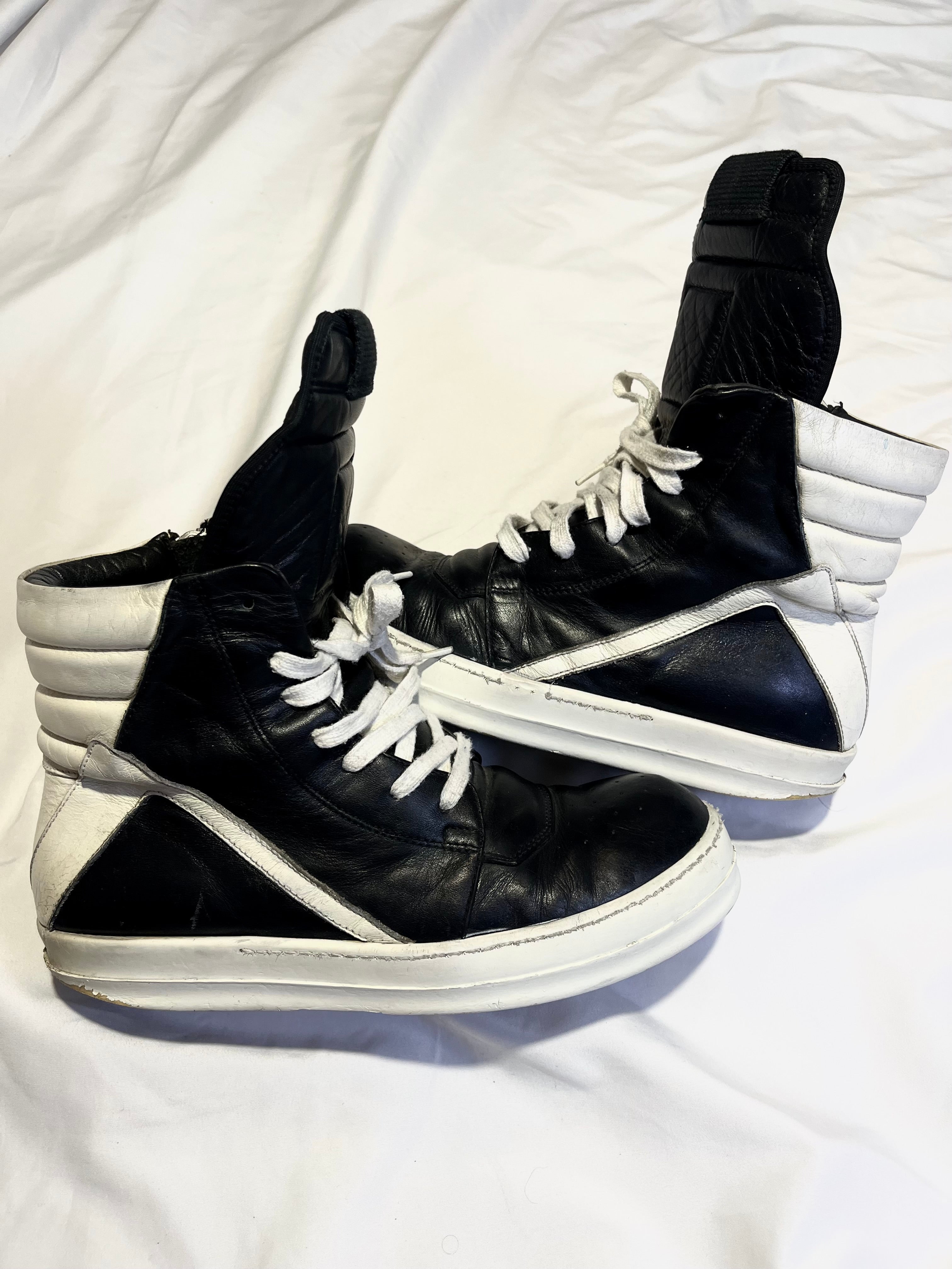 RICK OWENS FW17 'WALRUS' BLACK/MILK OG CLASSIC LEATHER GEOBASKETS