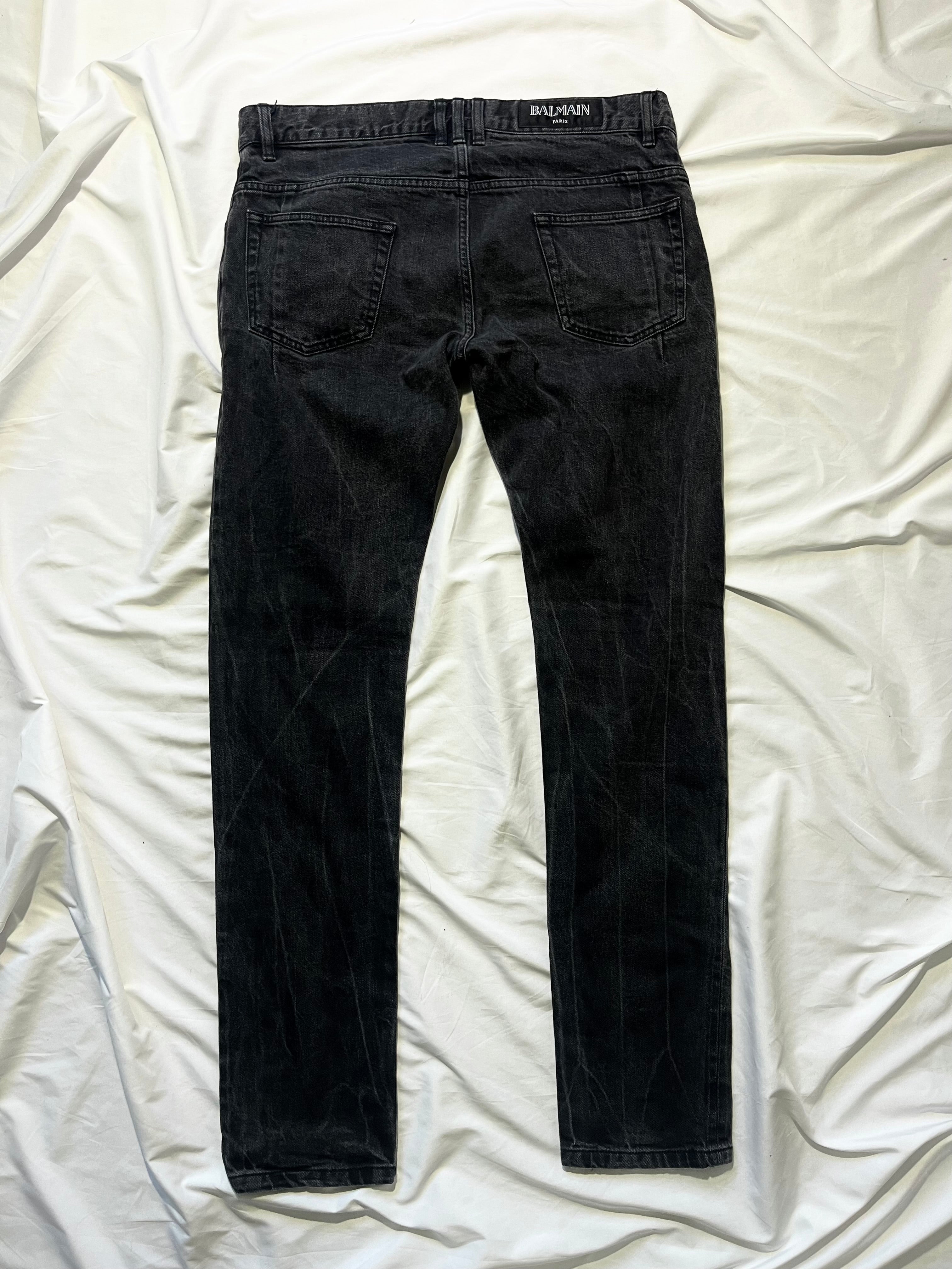 BALMAIN ACID WASH GREY BIKER DENIM BY OLIVIER ROUSTEING