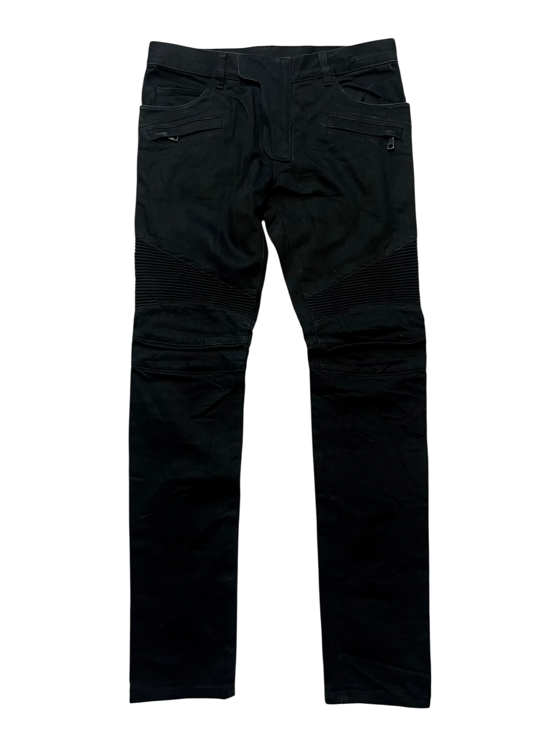 BALMAIN JET BLACK BIKER DENIM BY OLIVIER ROUSTEING