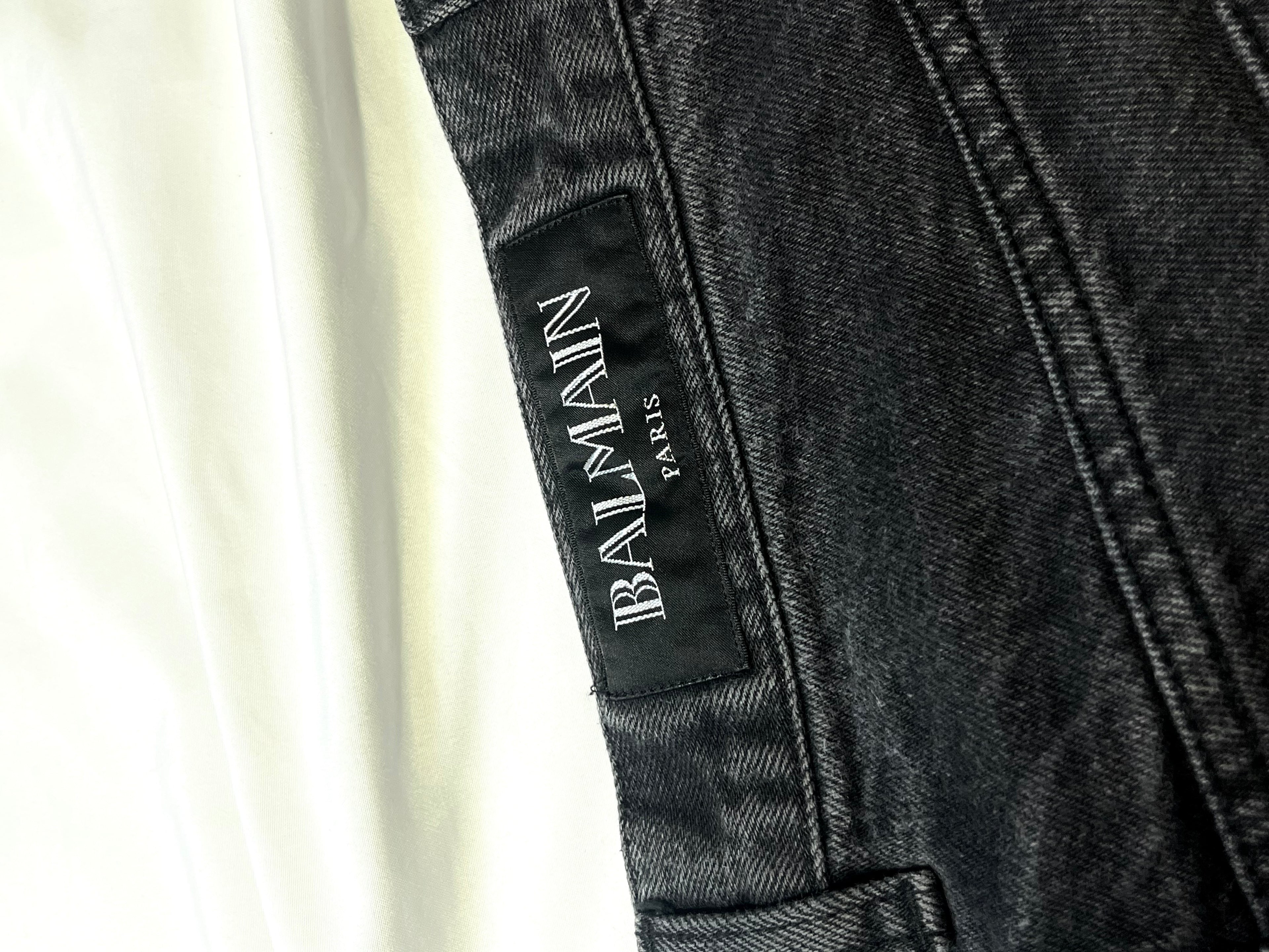 BALMAIN ACID WASH GREY BIKER DENIM BY OLIVIER ROUSTEING