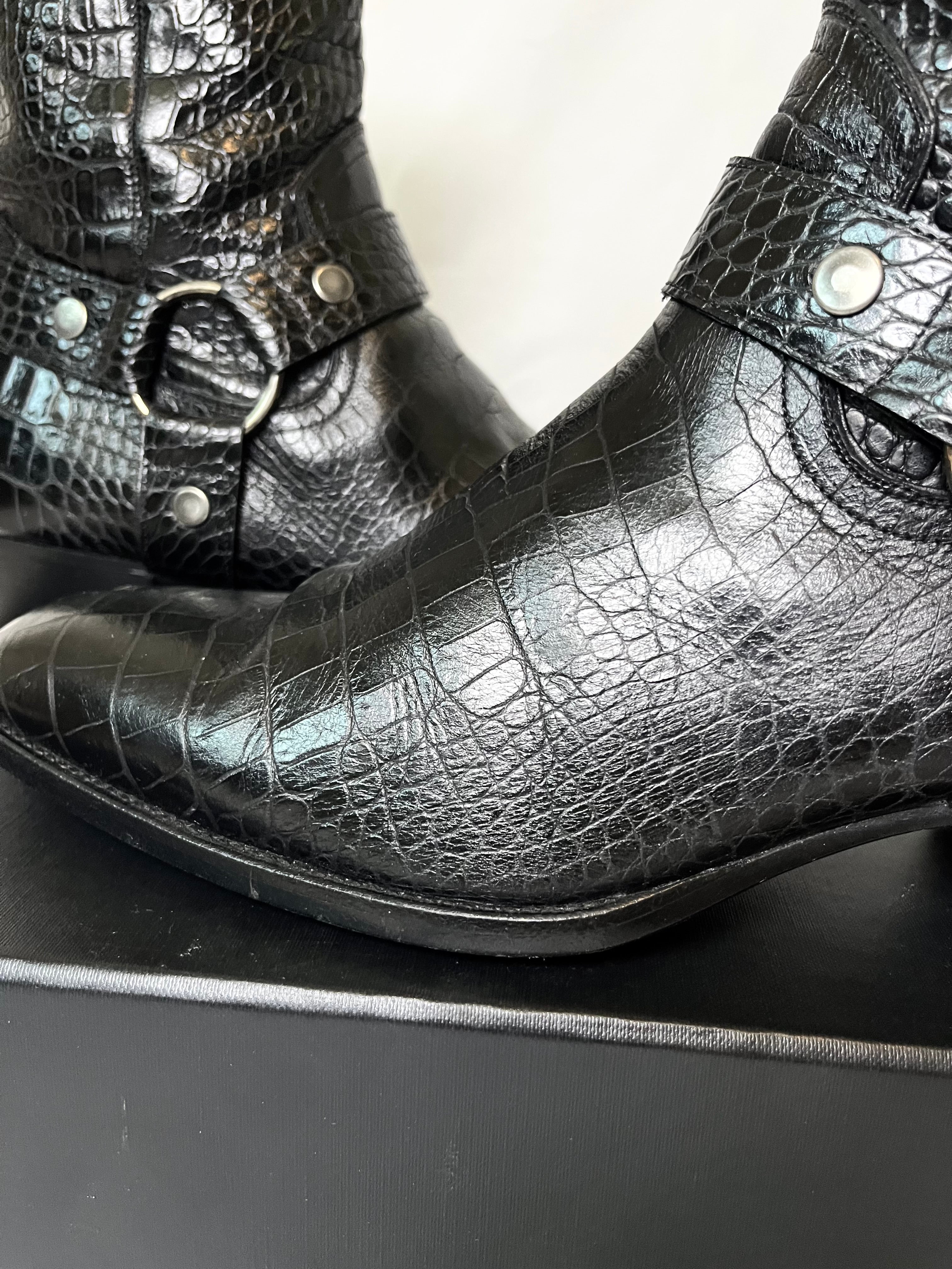 SAINT LAURENT PARIS CROCODILE LEATHER "WYATT" 40MM HARNESS BOOTS