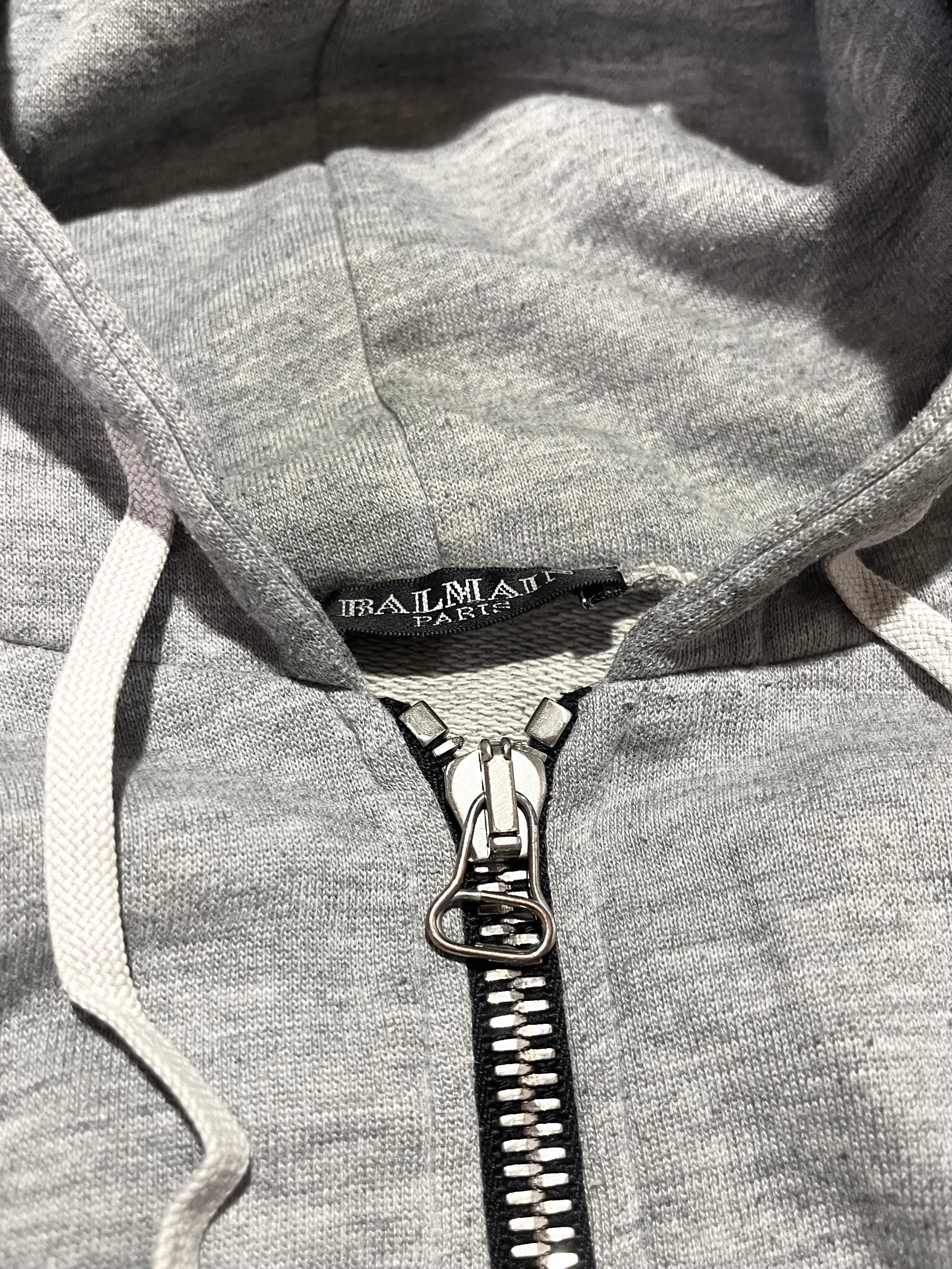 BALMAIN SS11 GRAY SHOTGUN DISTRESSED 5-ZIP HOODIE BY CRISTOPHE DECARNIN SIZE M