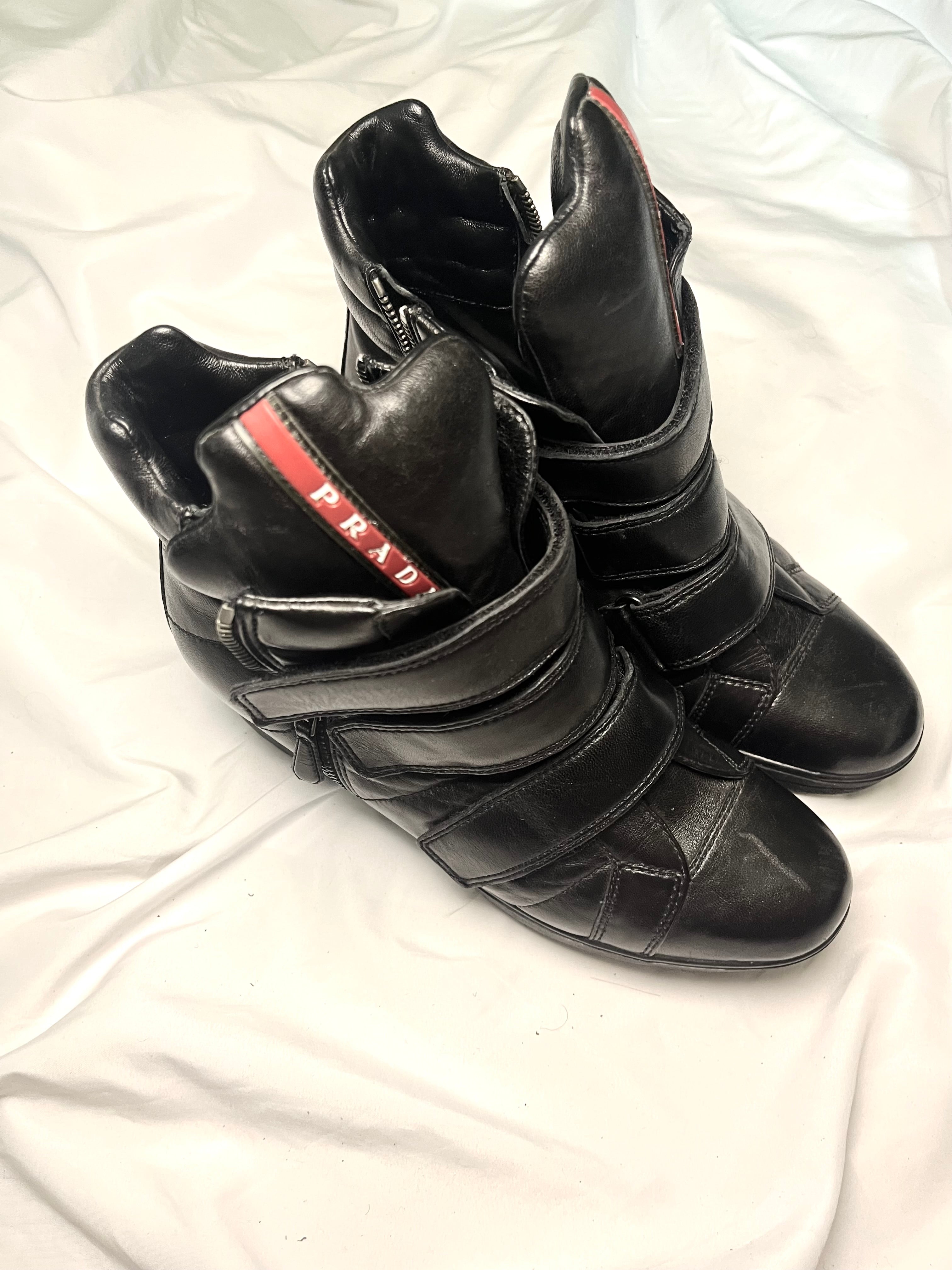 PRADA WEDGE SNEAKERS LEATHER