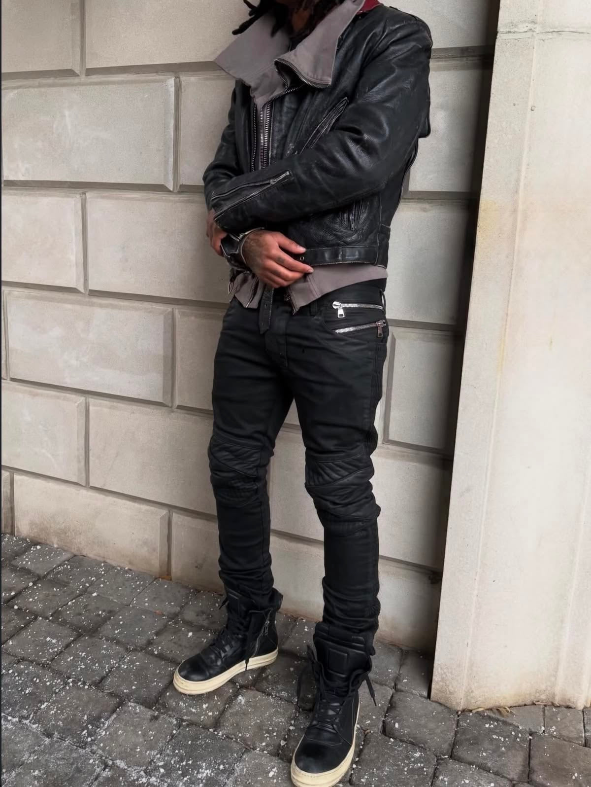BALMAIN FW14 MULTI ZIPPER WAXED BIKER DENIM BY OLIVIER ROUSTEING