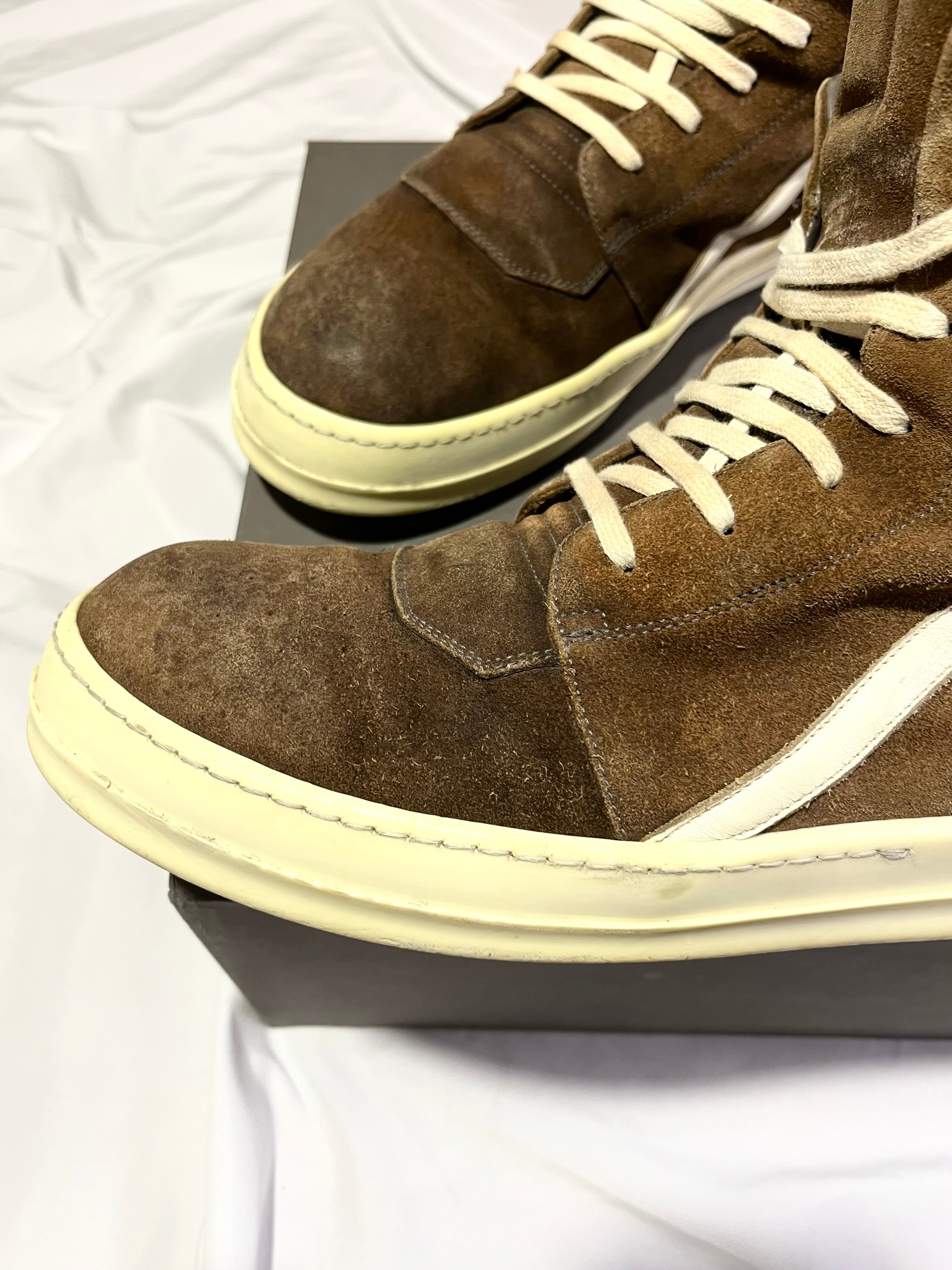 RICK OWENS BROWN/MILK SUEDE LEATHER GEOBASKETS