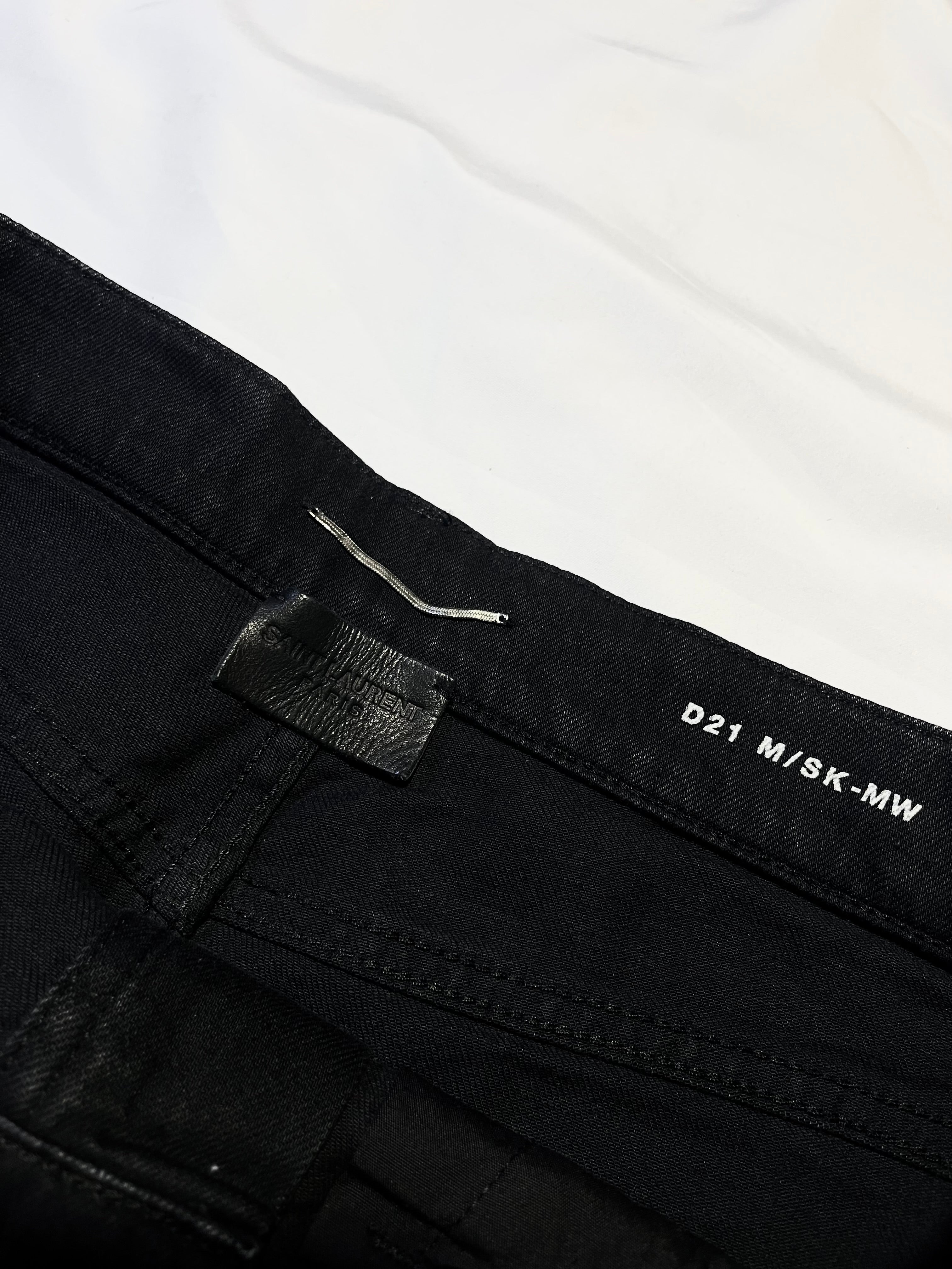 SAINT LAURENT D21 WHISKERED WAX DENIM BY HEDI SLIMANE IN W32